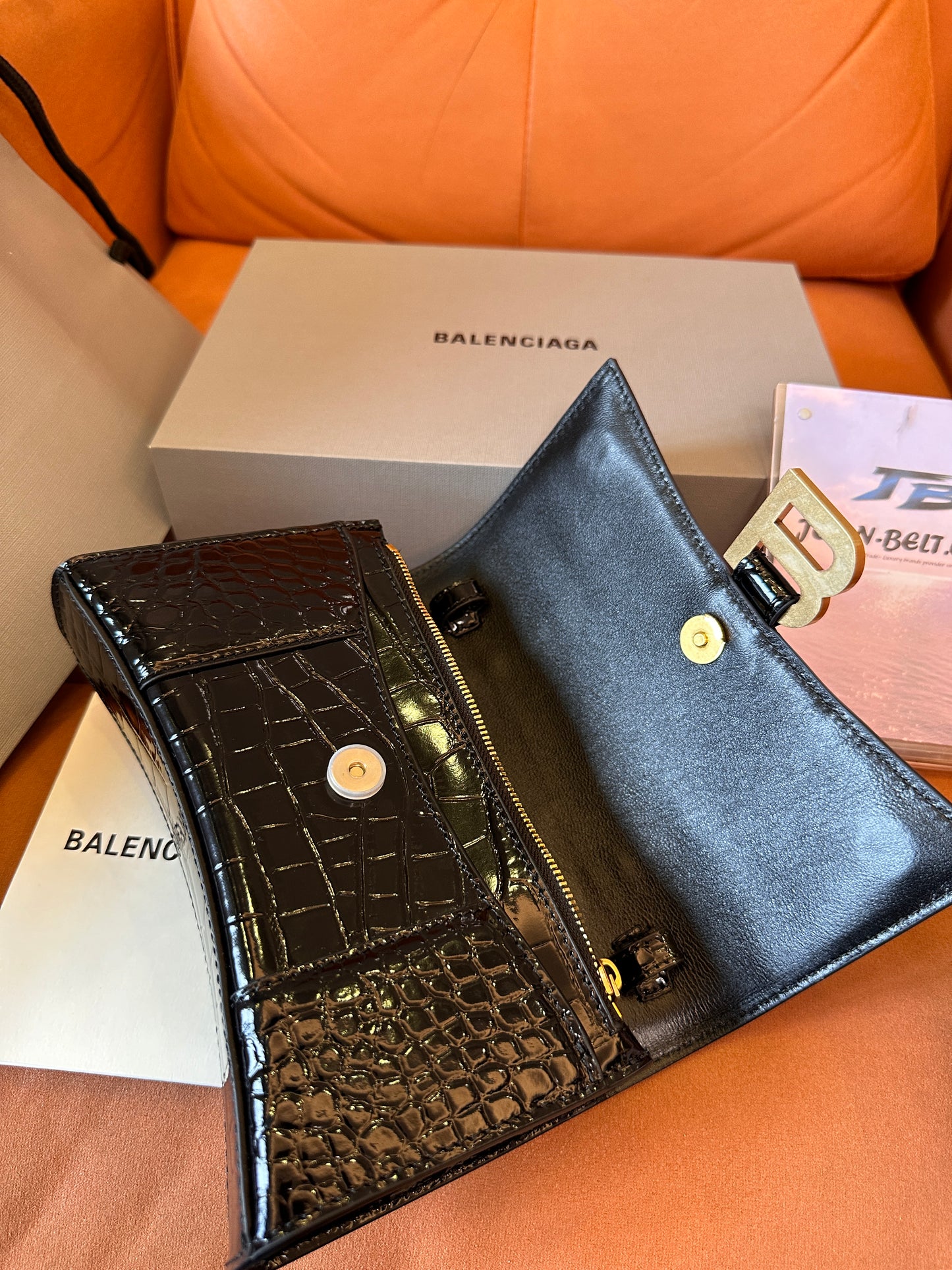 Balenciaga Crocodile-Embossed Leather Clutch