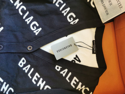 Balenciaga All-Over Logo Embroidered Cardigan in Black