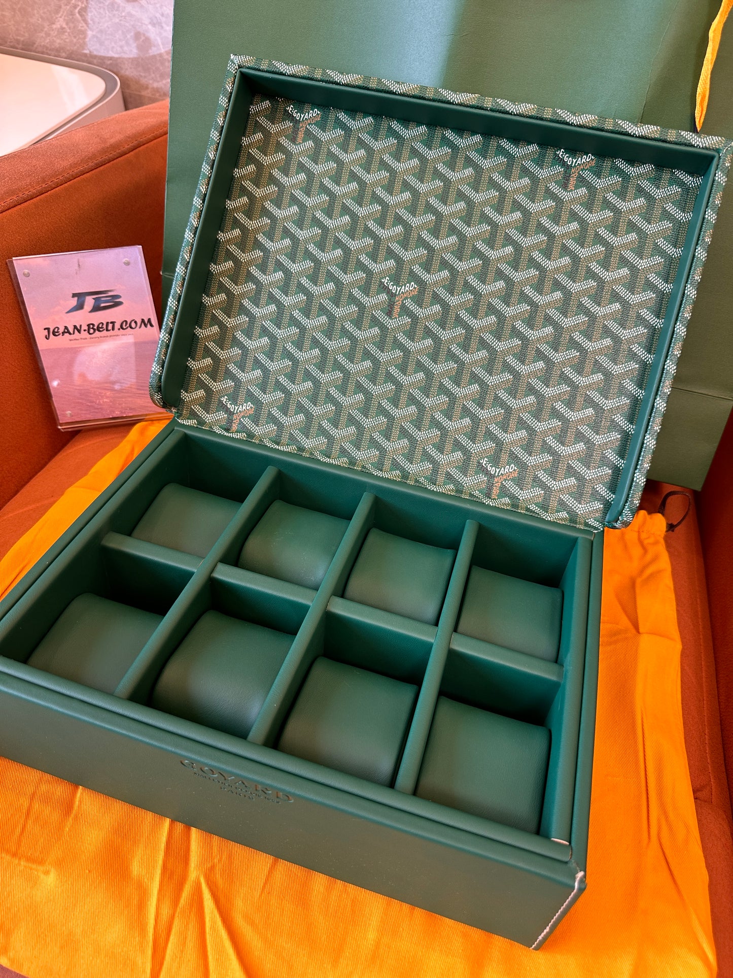 Goyard Green Luxury Watch Box with Cushioned Compartments