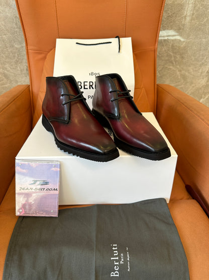 Berluti Burgundy Patina Leather Chukka Boots