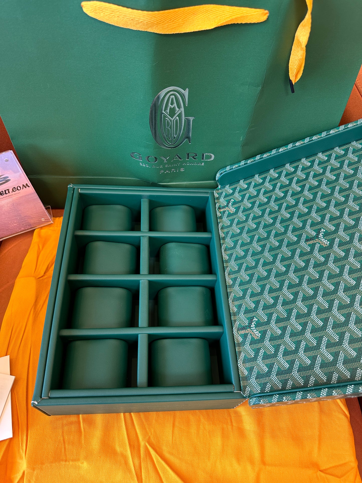 Goyard Green Luxury Watch Box with Cushioned Compartments