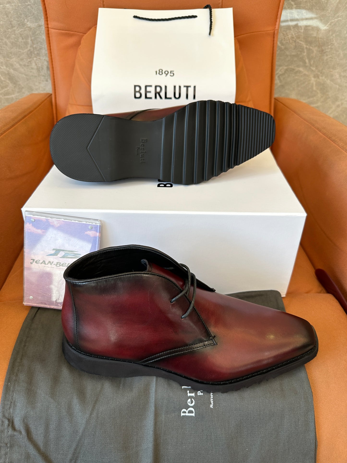 Berluti Burgundy Patina Leather Chukka Boots