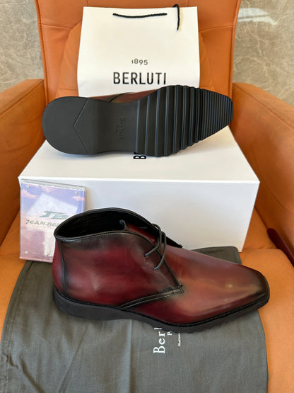 Berluti Burgundy Patina Leather Chukka Boots