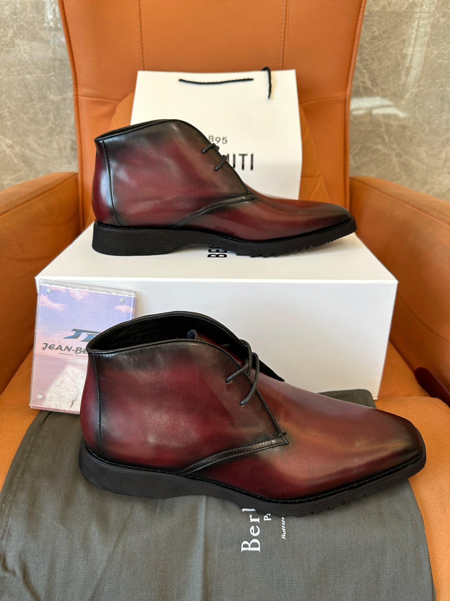 Berluti Burgundy Patina Leather Chukka Boots