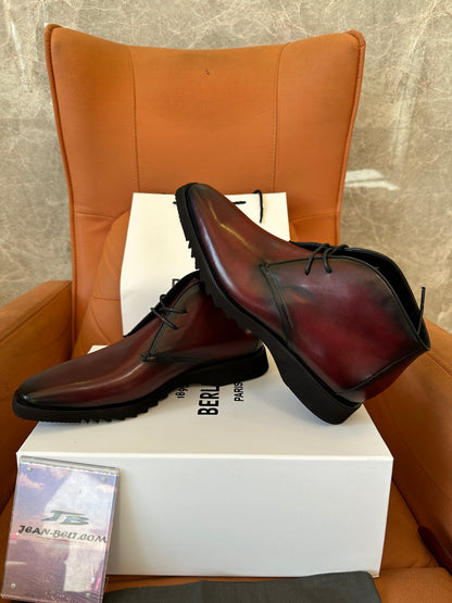 Berluti Burgundy Patina Leather Chukka Boots