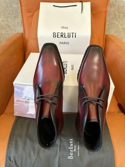 Berluti Burgundy Patina Leather Chukka Boots