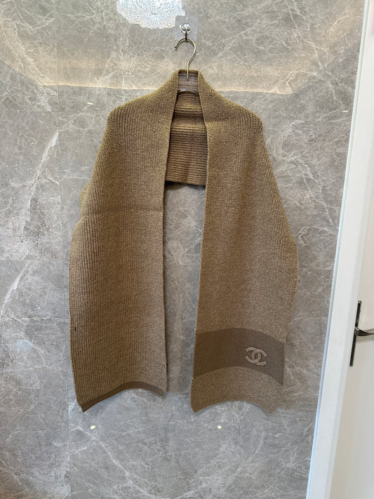 Chanel CC Logo Wool Blend Scarf – Camel Beige