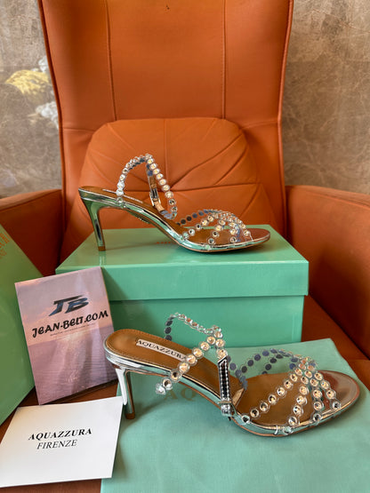 Aquazzura Crystal-Embellished Metallic Heels