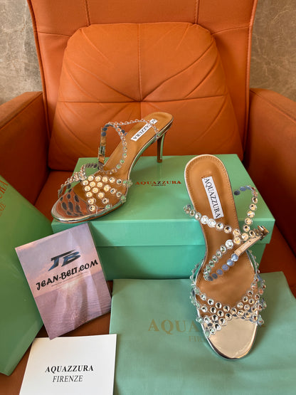 Aquazzura Crystal-Embellished Metallic Heels