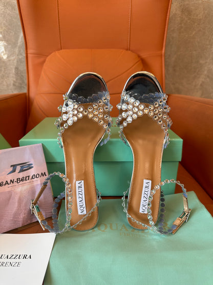 Aquazzura Crystal-Embellished Metallic Heels
