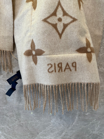 Louis Vuitton Monogram Wool Scarf with Fur Pockets – Camel & Cream
