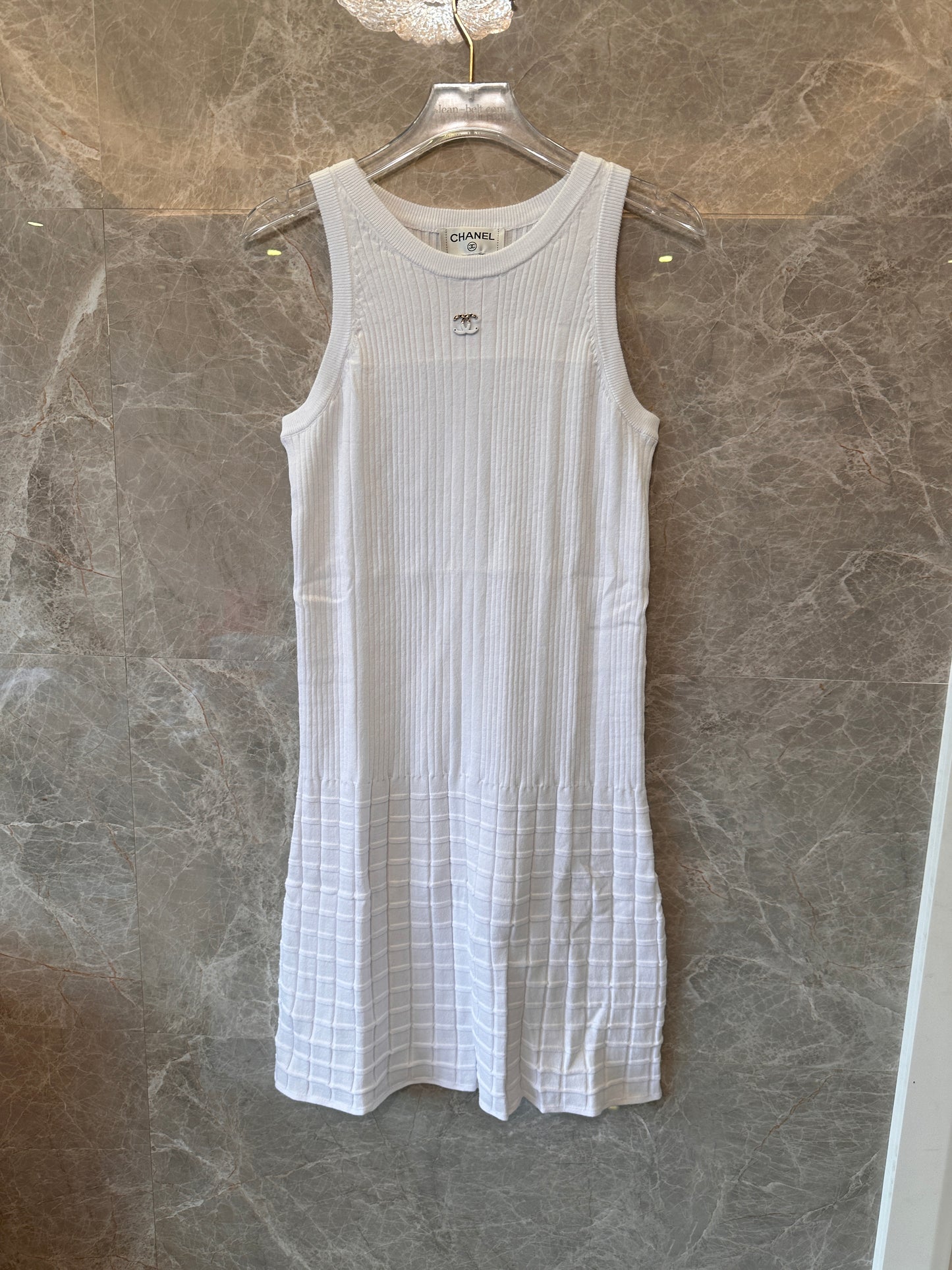 Chanel Ribbed Cotton Sleeveless Knit Dress