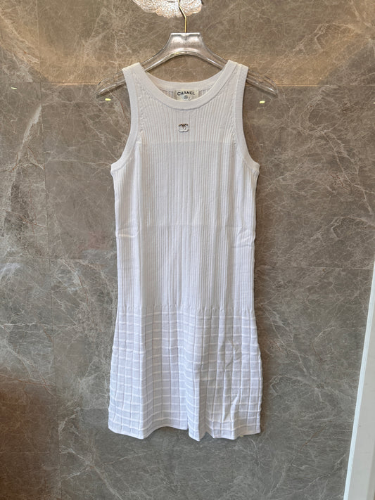 Chanel Ribbed Cotton Sleeveless Knit Dress