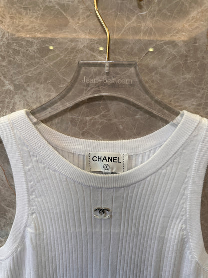 Chanel Ribbed Cotton Sleeveless Knit Dress