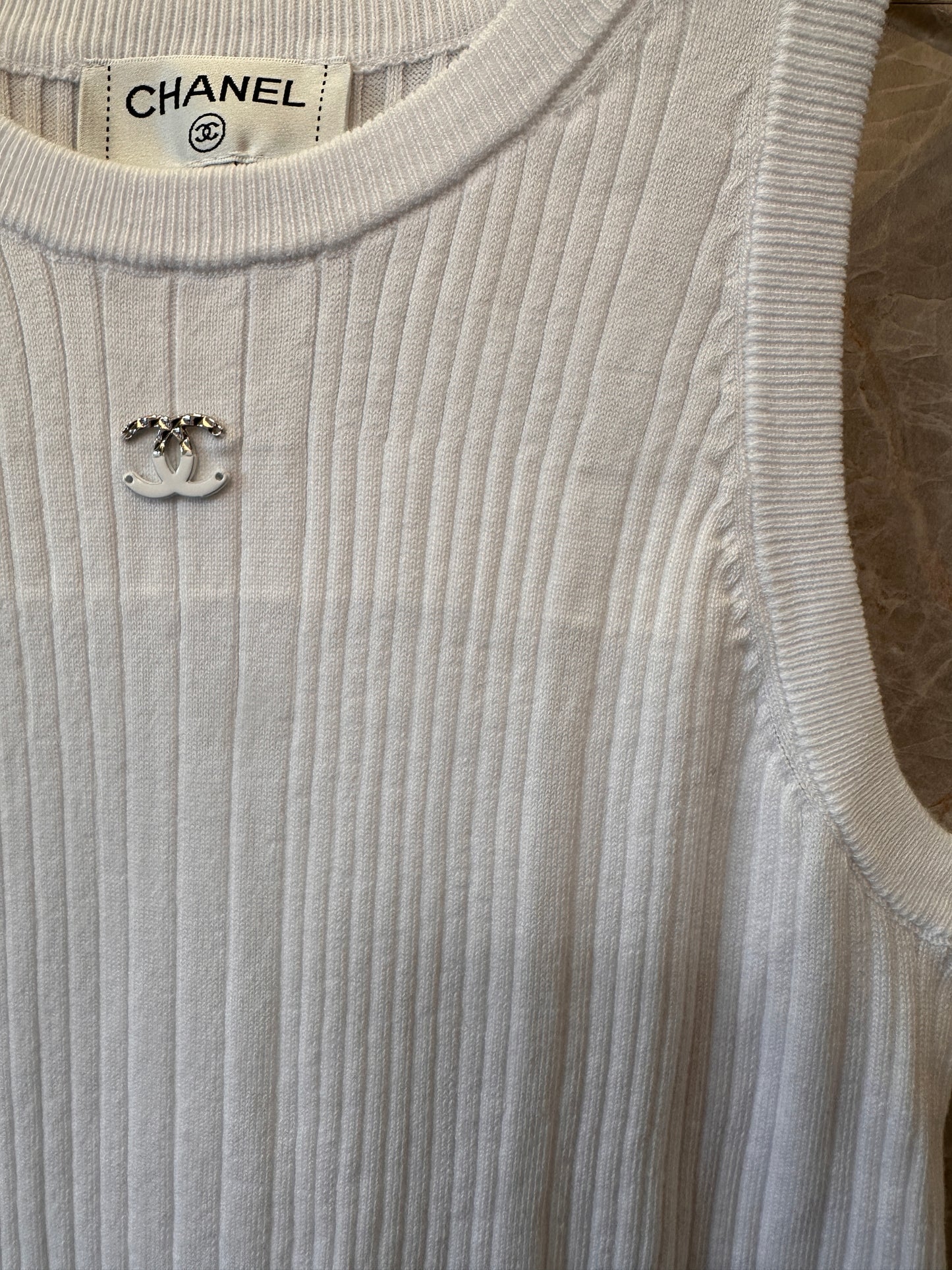 Chanel Ribbed Cotton Sleeveless Knit Dress