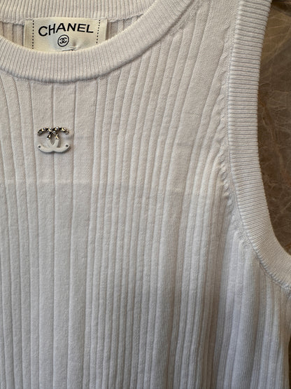 Chanel Ribbed Cotton Sleeveless Knit Dress