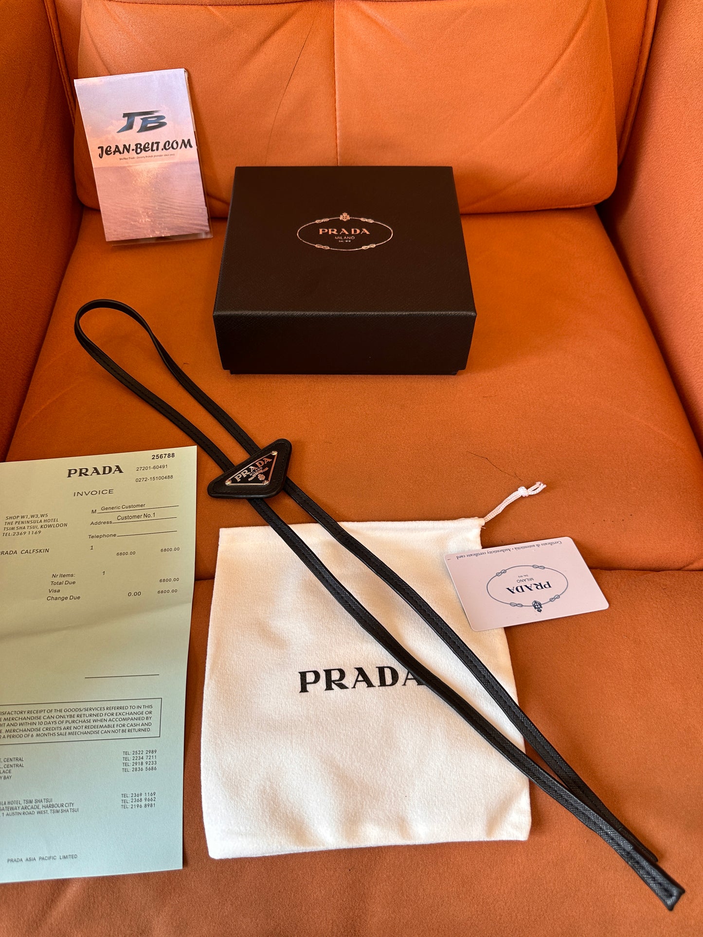 Prada Logo Plaque Leather Bolo Tie – Western-Inspired Accessory