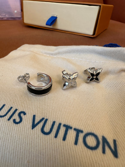 Louis Vuitton Star Blossom Earrings Set – Silver-tone Monogram Stud Trio