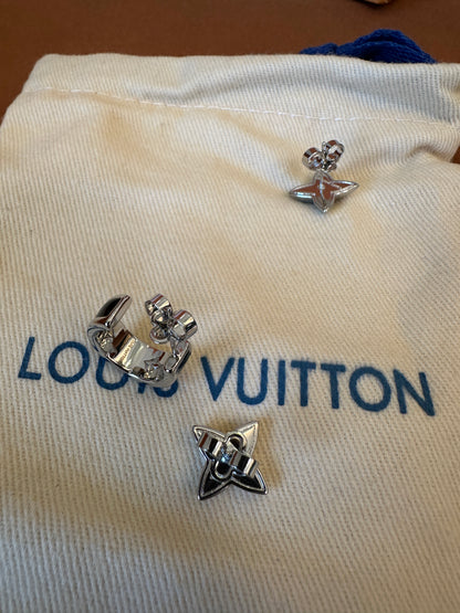 Louis Vuitton Star Blossom Earrings Set – Silver-tone Monogram Stud Trio