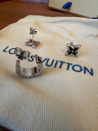 Louis Vuitton Star Blossom Earrings Set – Silver-tone Monogram Stud Trio