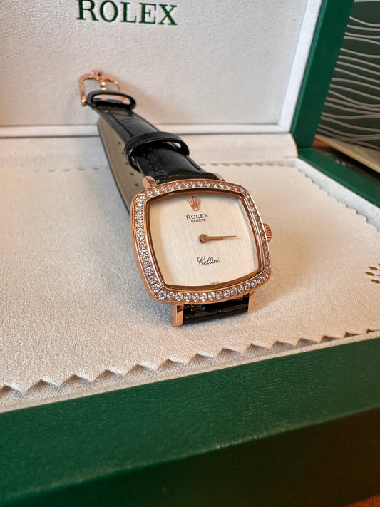 Rolex Cellini Rose Gold Diamond Bezel Watch