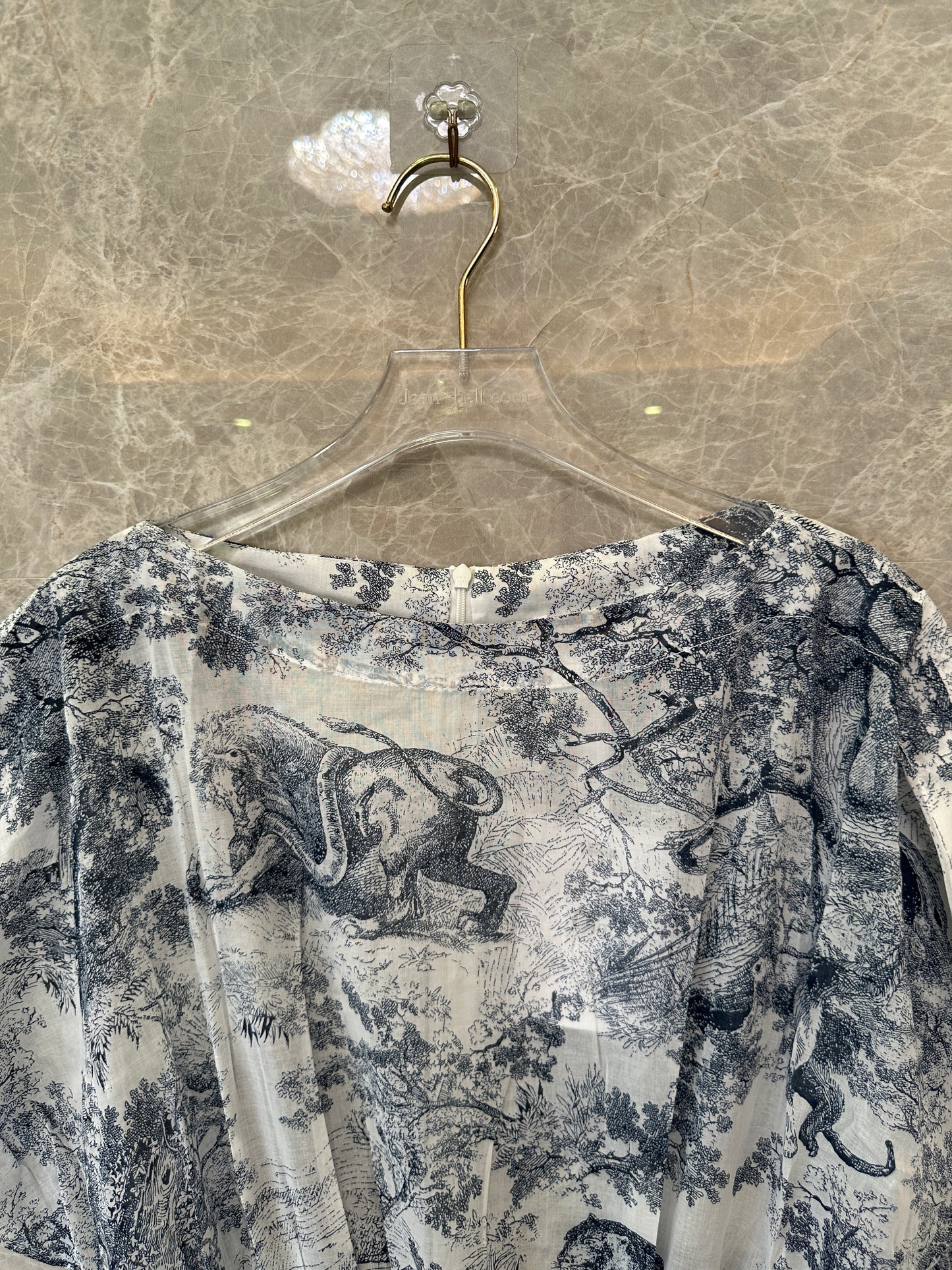 Dior Toile de Jouy Printed Two-Piece Dress Set – Blue and White Chiffon