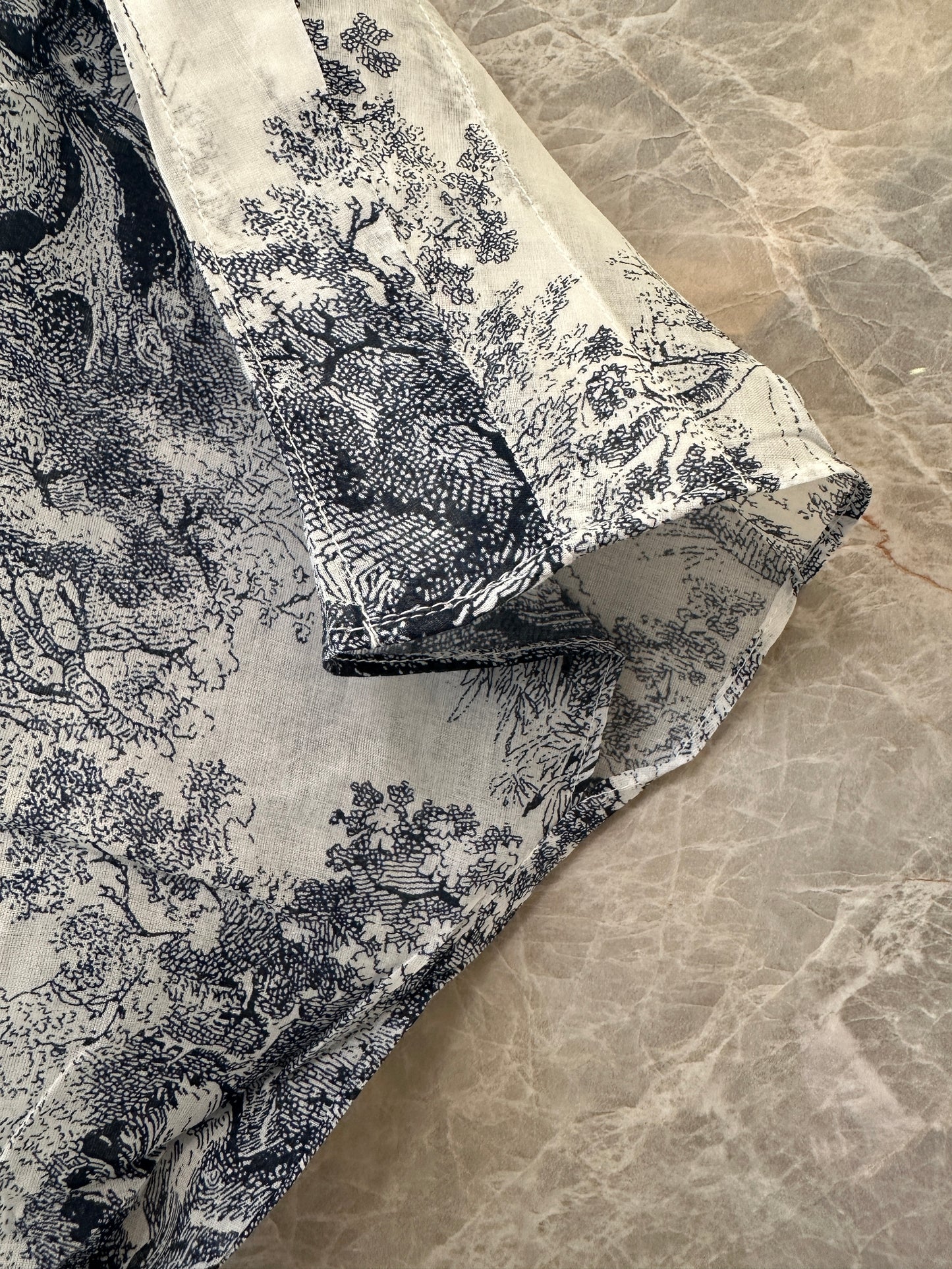 Dior Toile de Jouy Printed Two-Piece Dress Set – Blue and White Chiffon