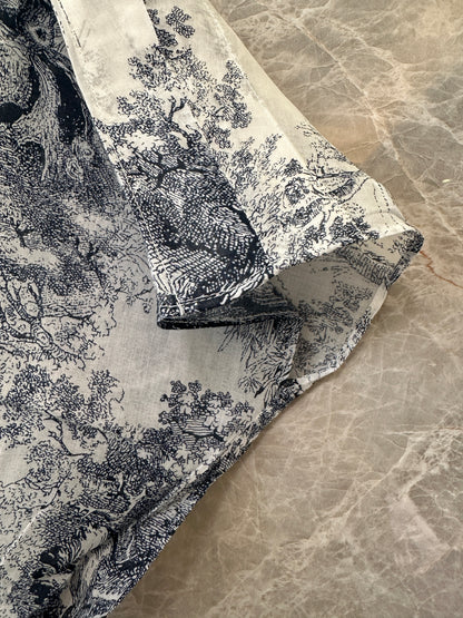 Dior Toile de Jouy Printed Two-Piece Dress Set – Blue and White Chiffon