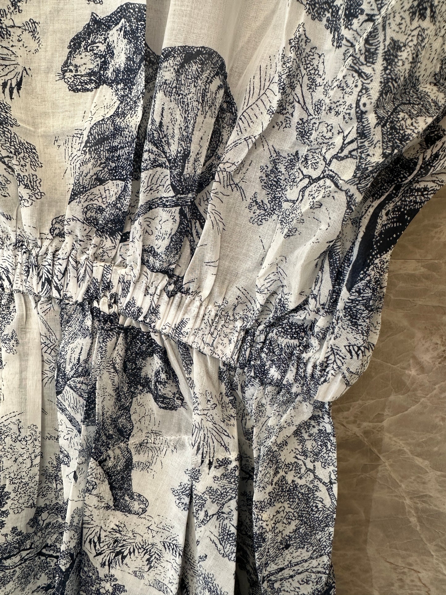 Dior Toile de Jouy Printed Two-Piece Dress Set – Blue and White Chiffon