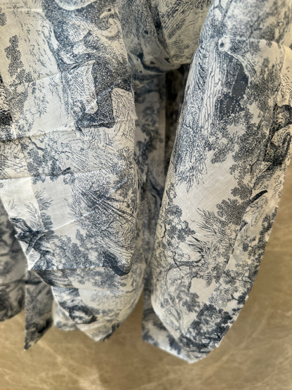 Dior Toile de Jouy Printed Two-Piece Dress Set – Blue and White Chiffon