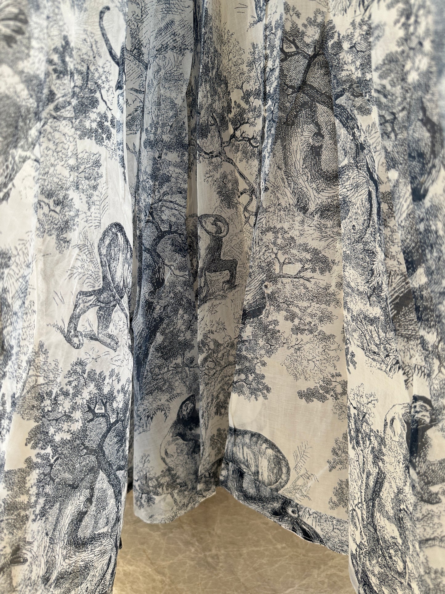 Dior Toile de Jouy Printed Two-Piece Dress Set – Blue and White Chiffon