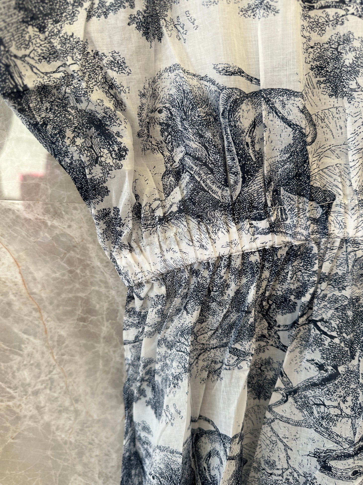 Dior Toile de Jouy Printed Two-Piece Dress Set – Blue and White Chiffon