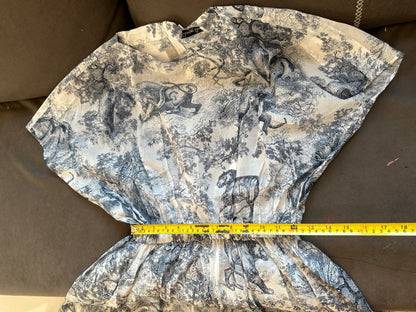 Dior Toile de Jouy Printed Two-Piece Dress Set – Blue and White Chiffon