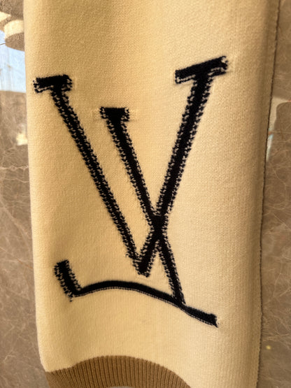 Louis Vuitton Color-Block Wool Scarf – Navy, Camel & Blue Knit with LV Logo