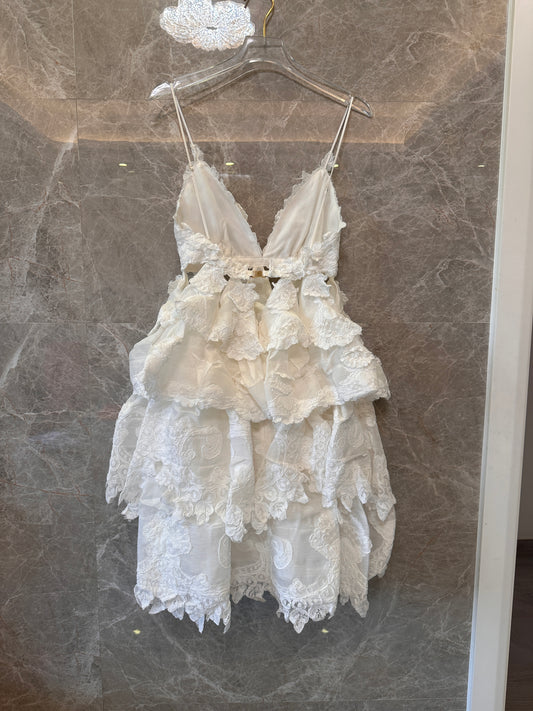 Zimmermann White Lace Ruffle Dress