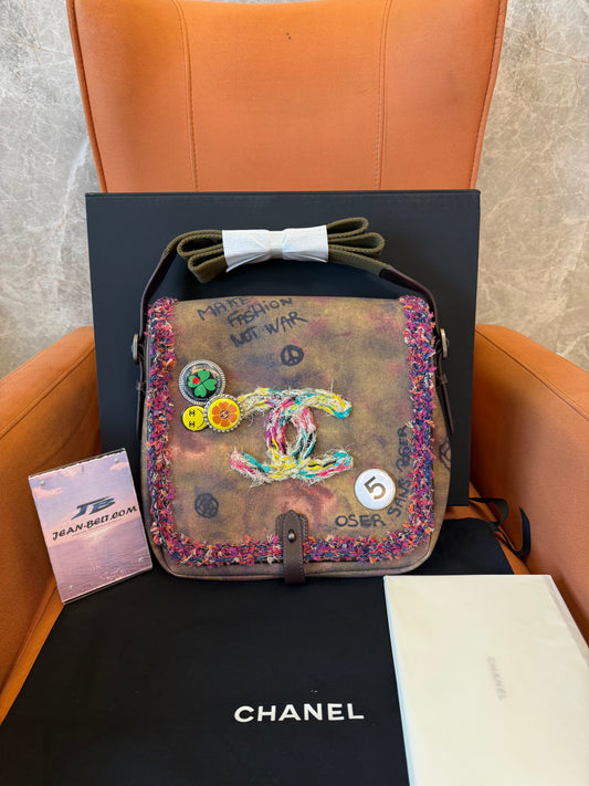 Chanel Graffiti Tweed Trim Flap Messenger Bag