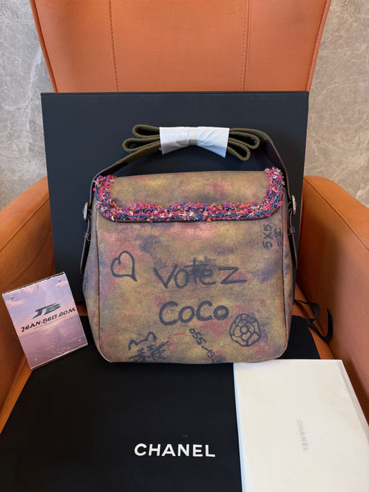 Chanel Graffiti Tweed Trim Flap Messenger Bag