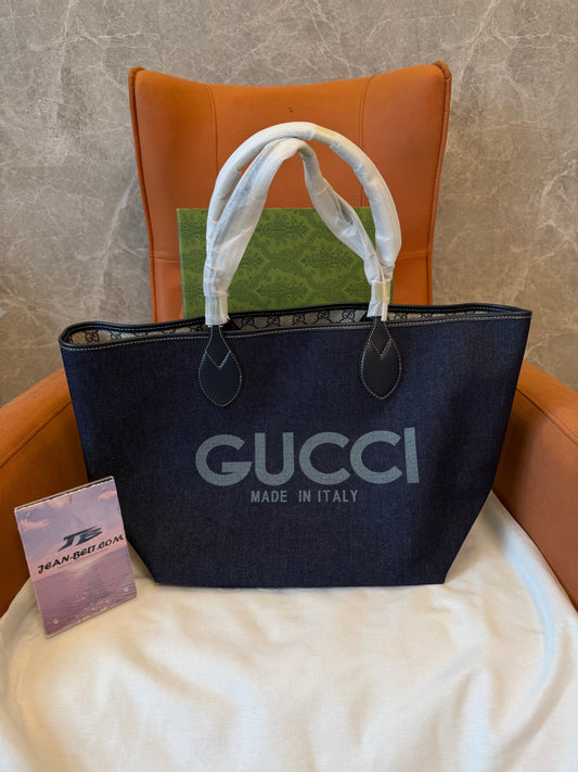 Gucci Denim Logo Tote Bag Large Shopper