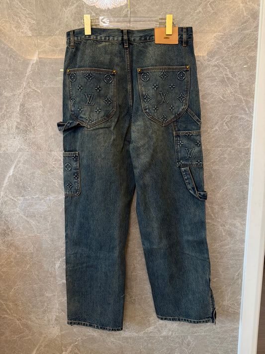 Louis Vuitton Monogram Embossed Cargo Denim Jeans