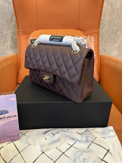 Chanel Classic Flap Bag Medium – Brown Caviar Leather, Gold-Tone Hardware
