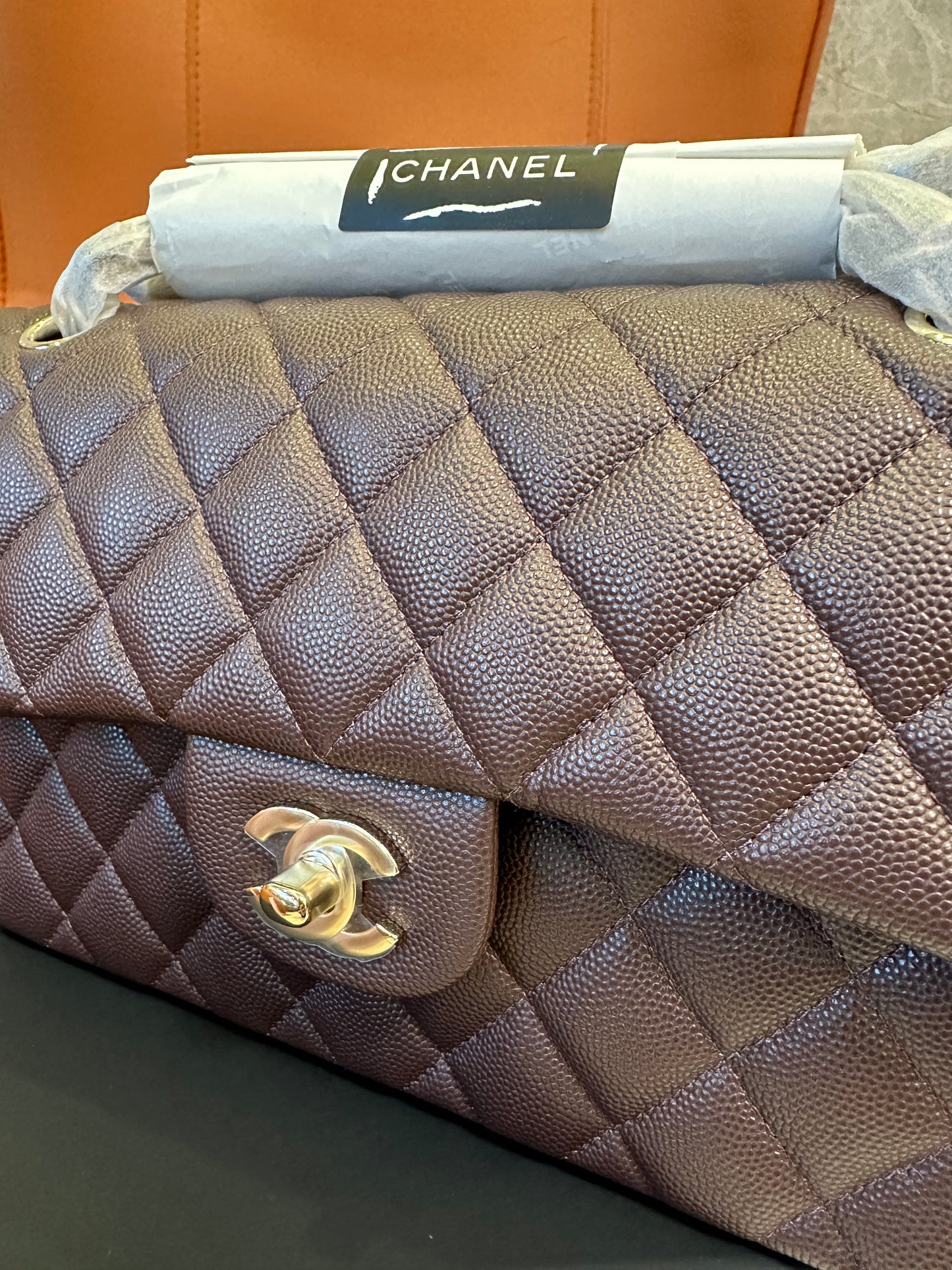 Chanel Classic Flap Bag Medium – Brown Caviar Leather, Gold-Tone Hardware