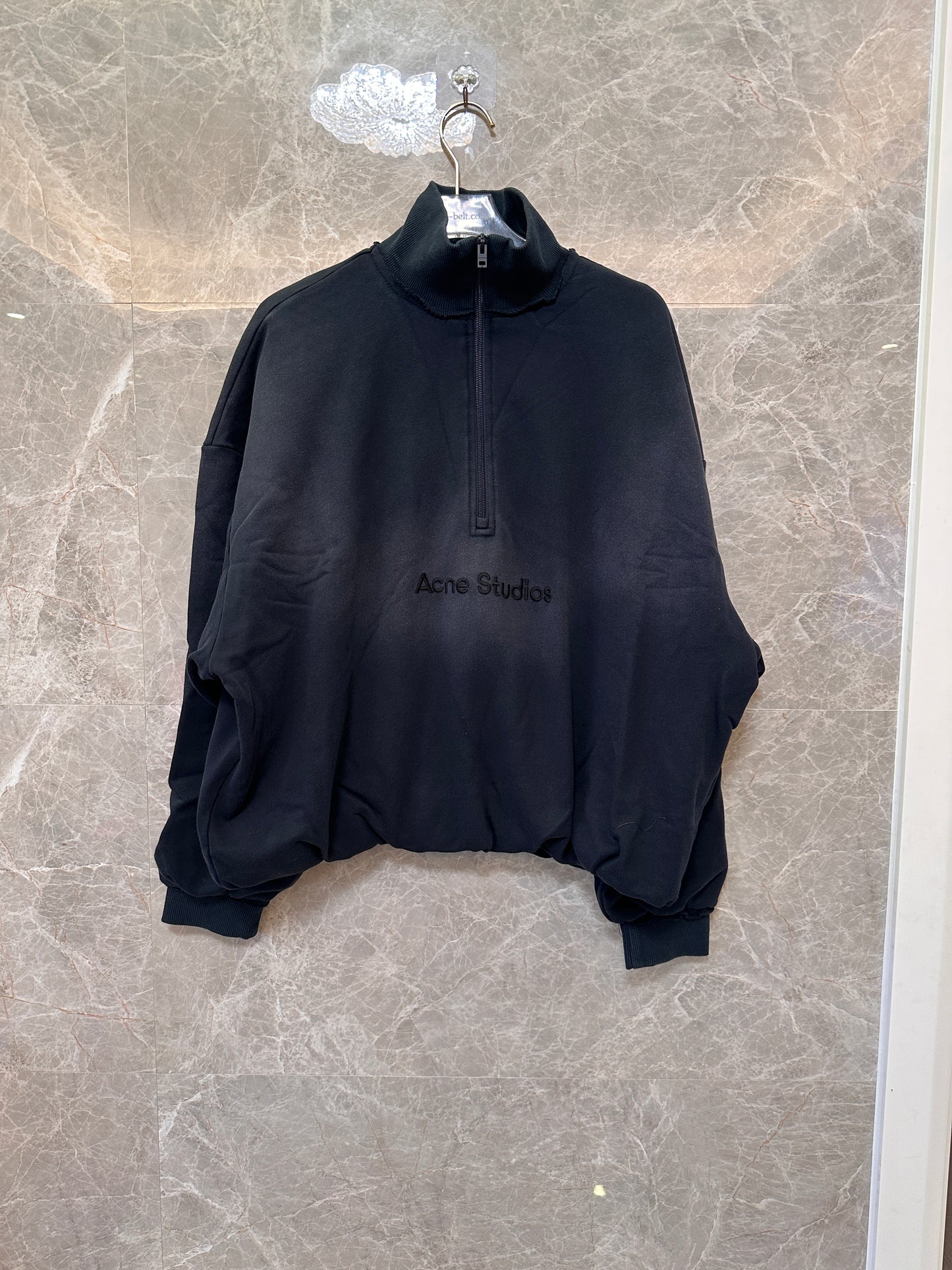 Acne Studios Half-Zip Oversized Mock Neck Sweatshirt - Black