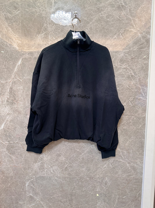 Acne Studios Half-Zip Oversized Mock Neck Sweatshirt - Black