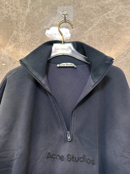 Acne Studios Half-Zip Oversized Mock Neck Sweatshirt - Black