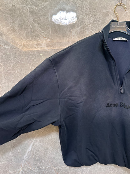 Acne Studios Half-Zip Oversized Mock Neck Sweatshirt - Black