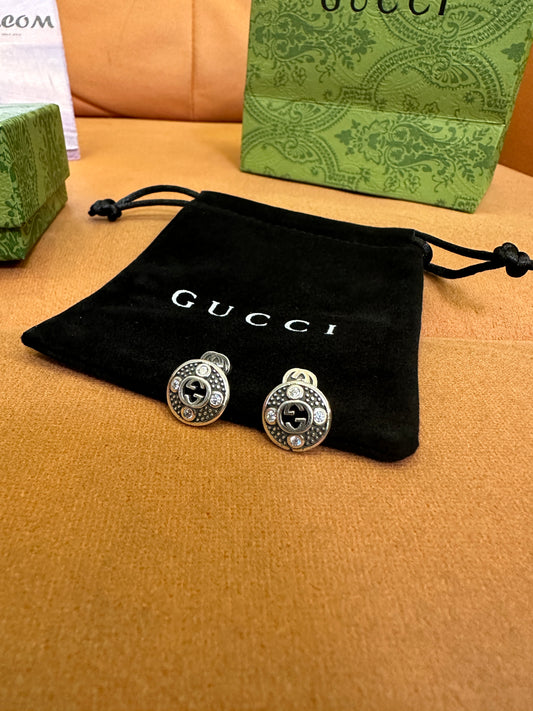 Gucci Interlocking G Crystal Stud Earrings Silver