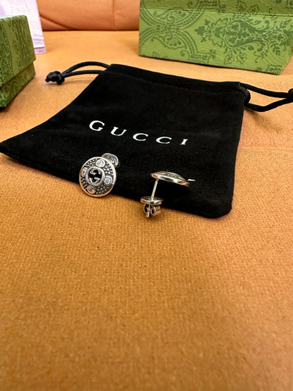 Gucci Interlocking G Crystal Stud Earrings Silver