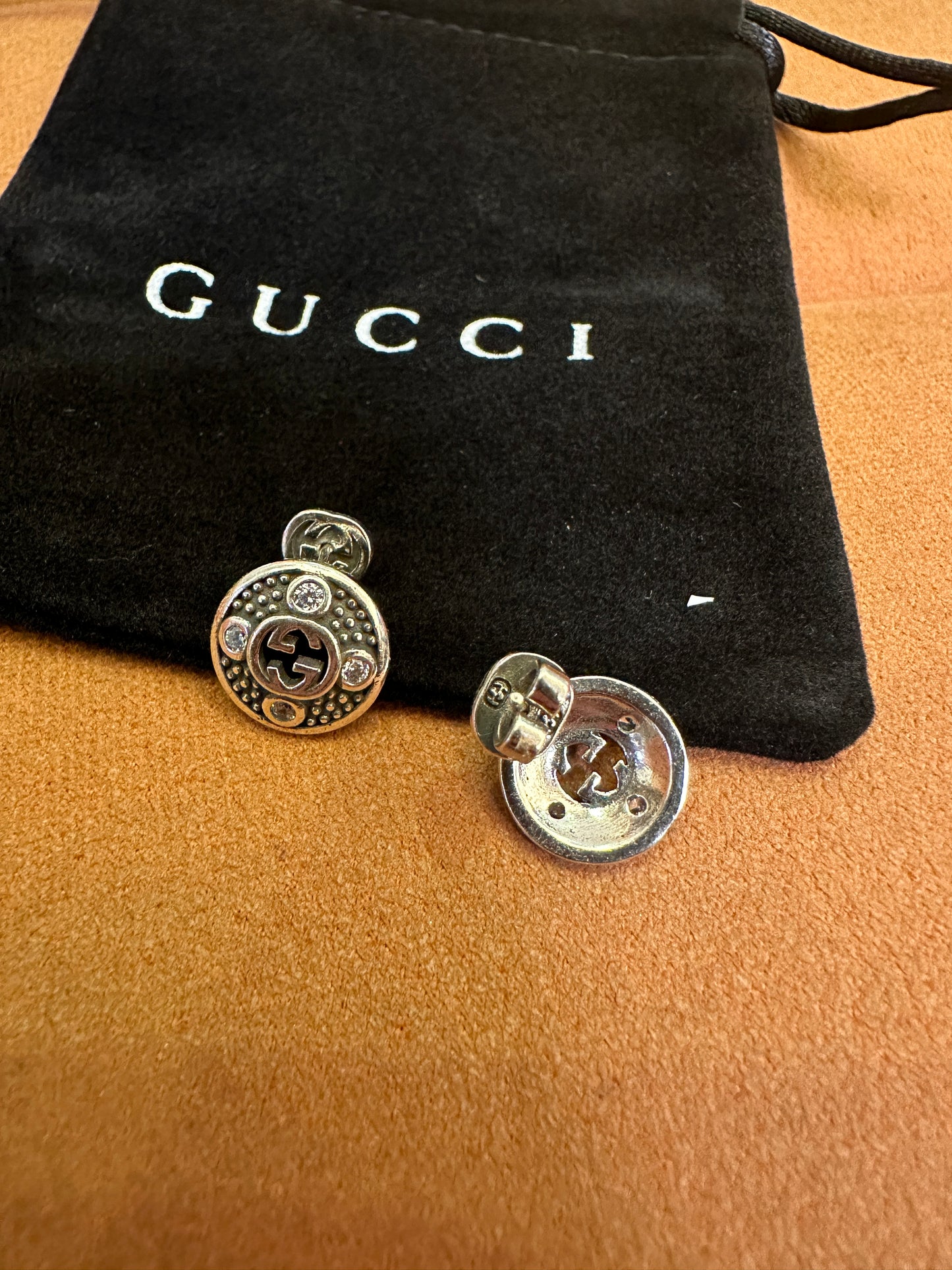 Gucci Interlocking G Crystal Stud Earrings Silver