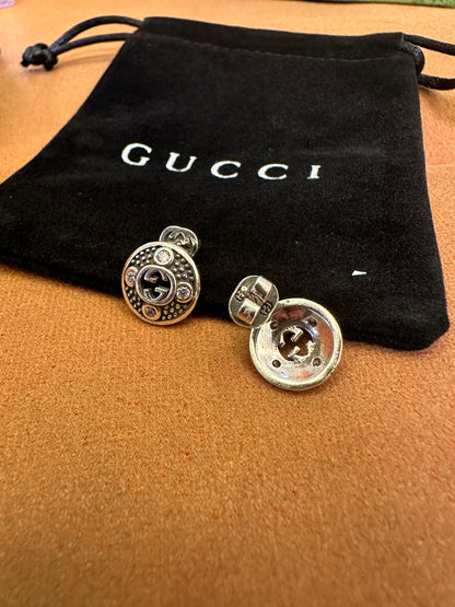 Gucci Interlocking G Crystal Stud Earrings Silver