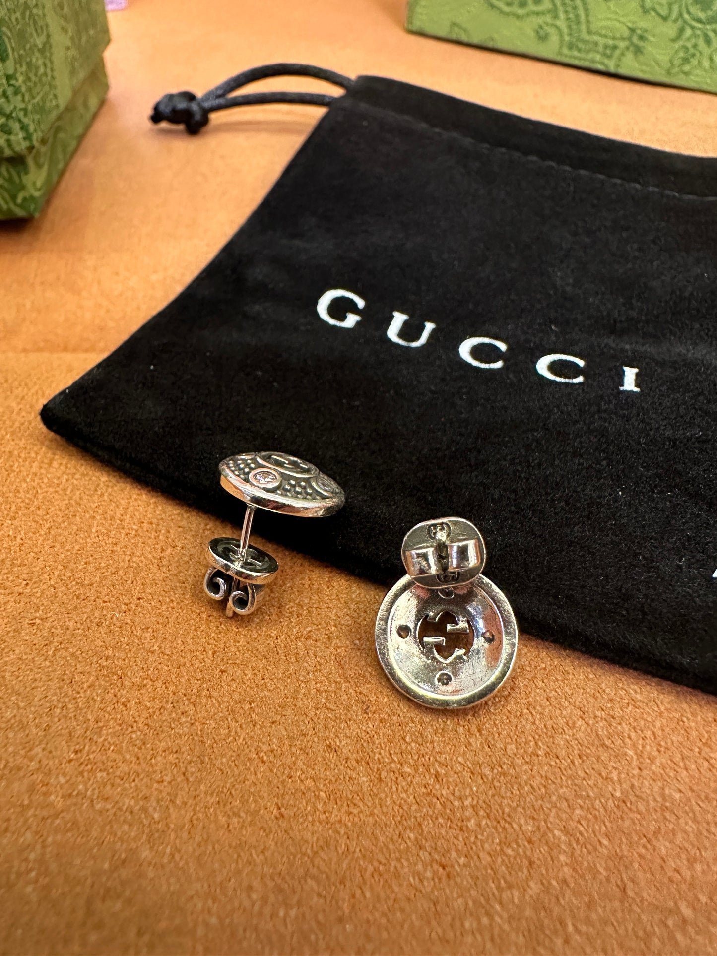 Gucci Interlocking G Crystal Stud Earrings Silver